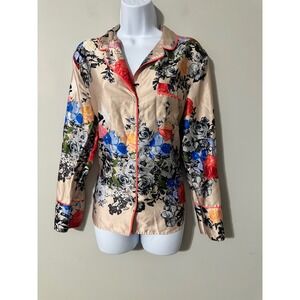 Victoria's Secret Floral Satin Pajama Top Women's Medium Long Sleeve Button Up
